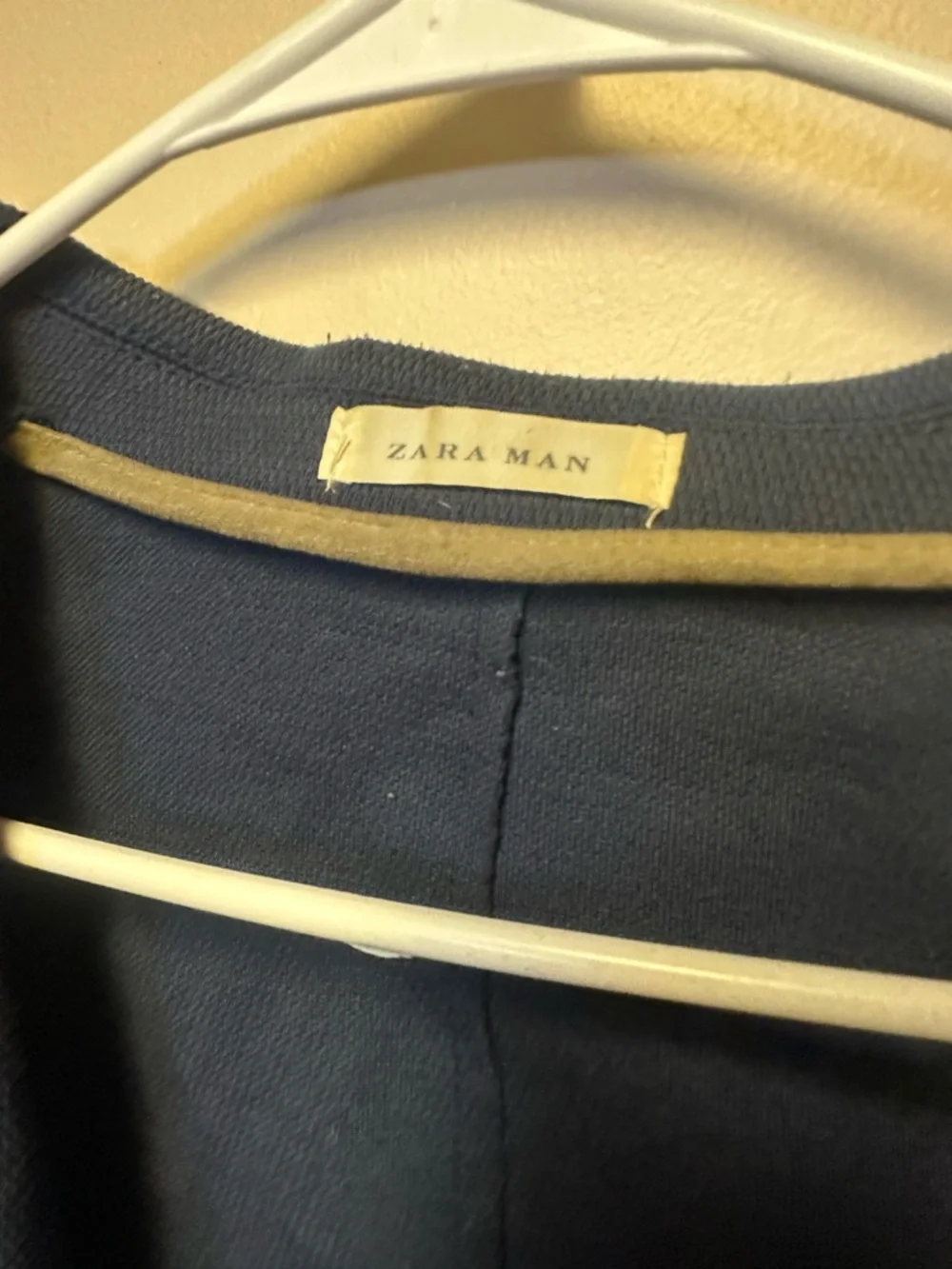 Vtg Zara Man Navy Knit Blazer with Red & Gray Chest Trim